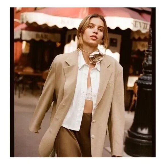 Maeve Jackets & Blazers - Anthropologie Maeve Oversized Blazer Jacket Pockets Menswear Neutral Beige XS/S